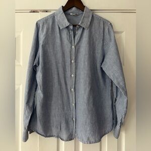 Dalia‎ Collection Navy Pinstripe Linen Cotton Casual Shirt Size XL EUC